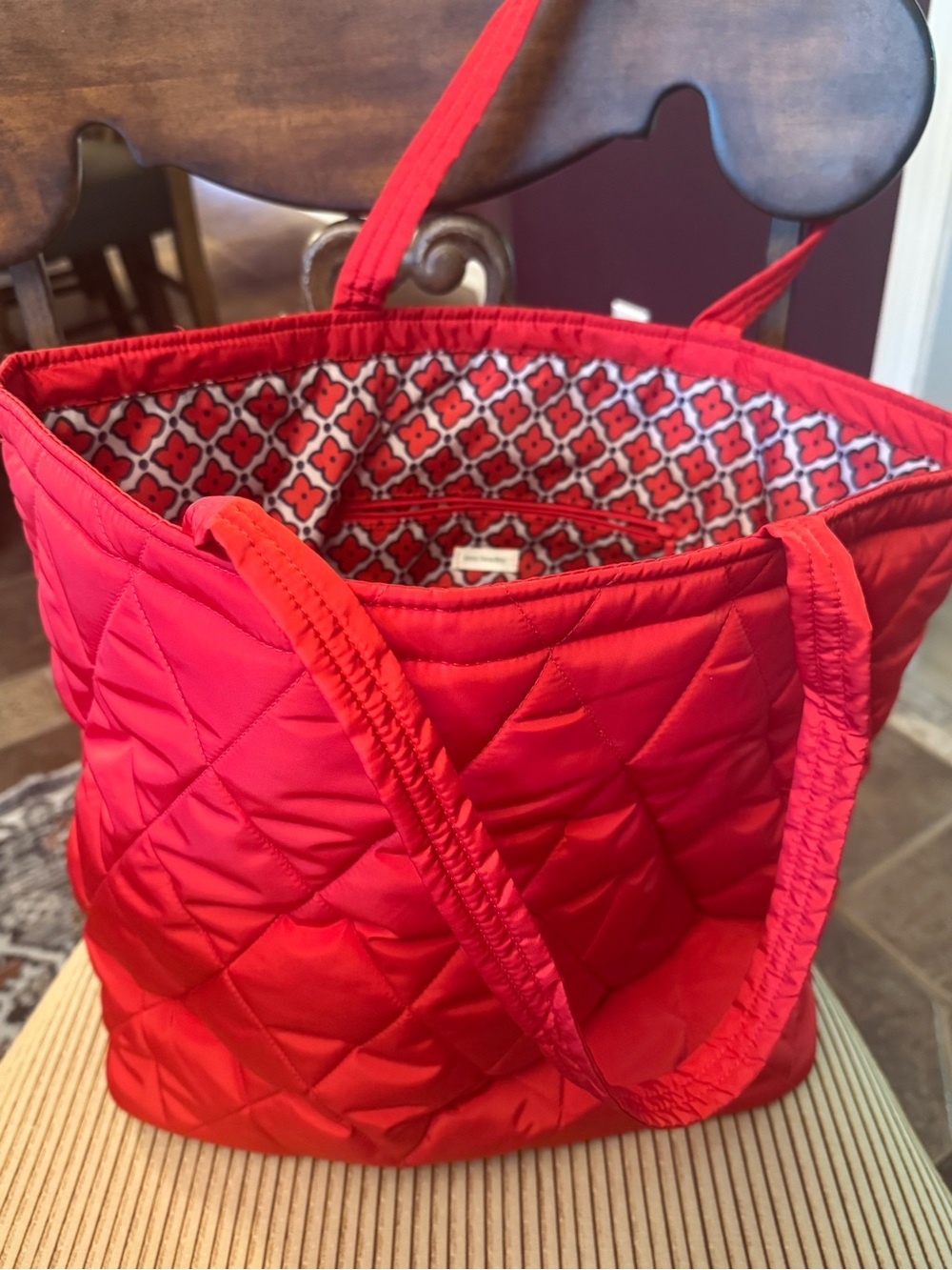 Vera Bradley Quilted Red Tote Bag with Patterned Lining